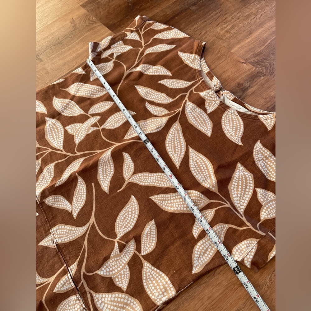 Garnet Hill Womens 100% Linen Shift Dress Brown Size XL Pocket Boho Printed - Picture 10 of 10